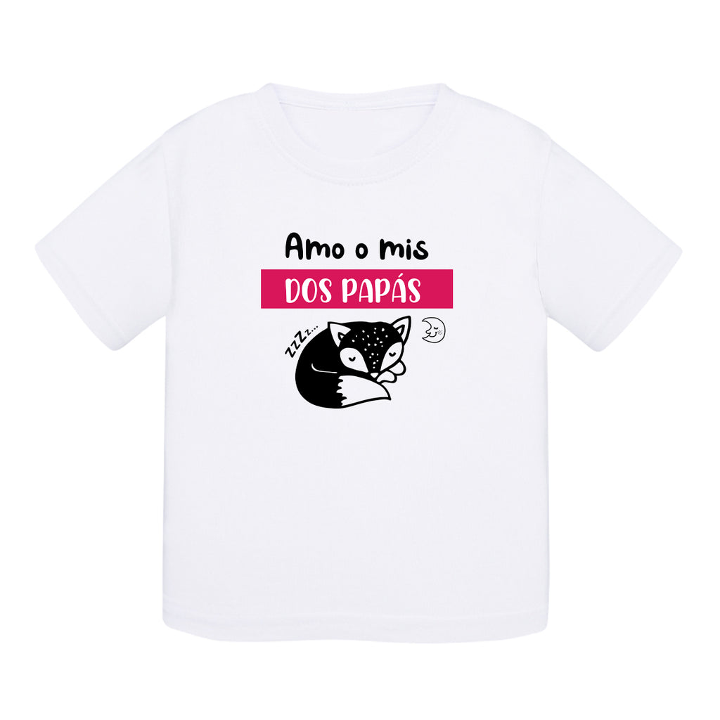 Camiseta bebé algodón - Amo a mis dos padres - Rosa