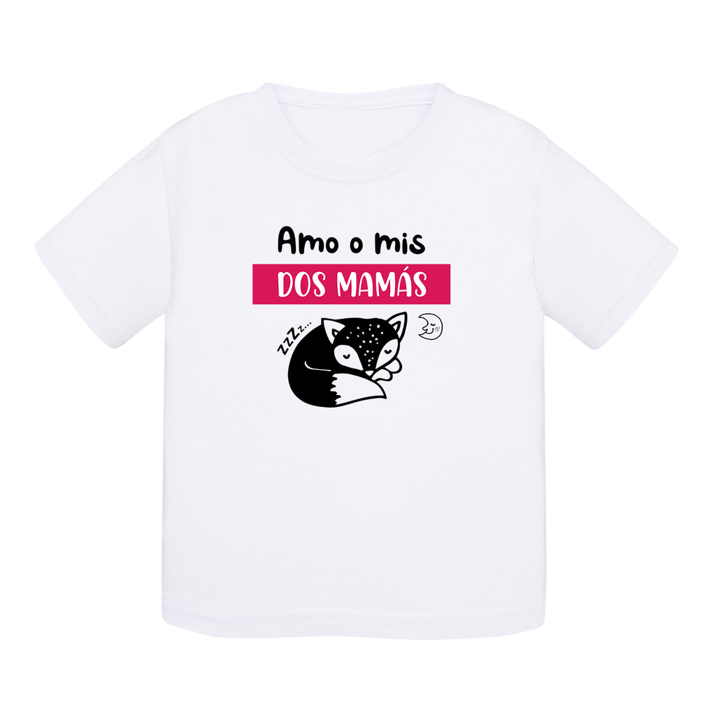 Camiseta bebé algodón - Amo a mis dos madres - Rosa