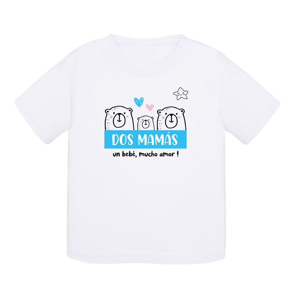 Camiseta bebé algodón - Dos mamás, mucho amor - Azul - My Rainbow Family - Boutique homoparentalité