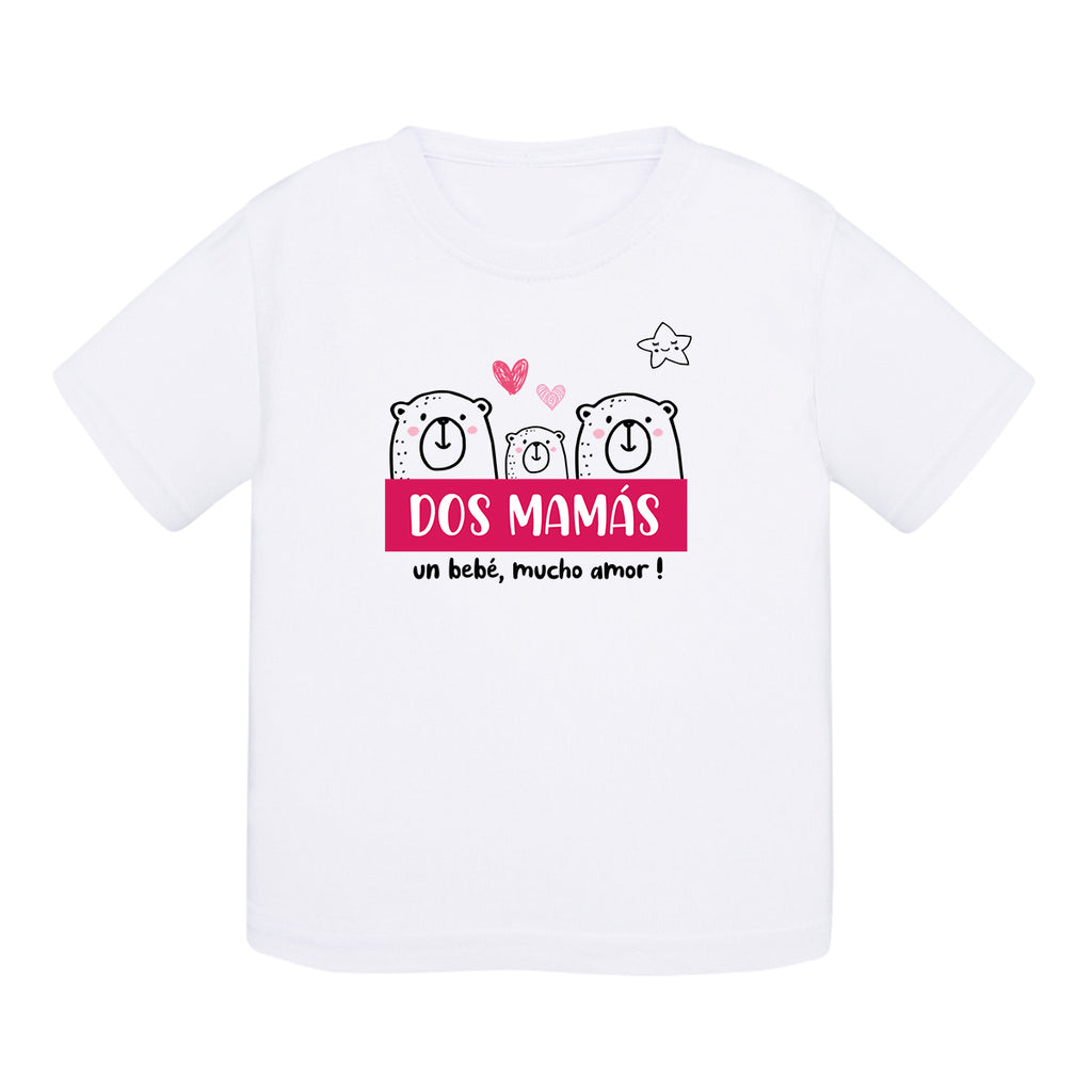 Camiseta bebé algodón - Dos mamás, mucho amor - Rosa - My Rainbow Family - Boutique homoparentalité