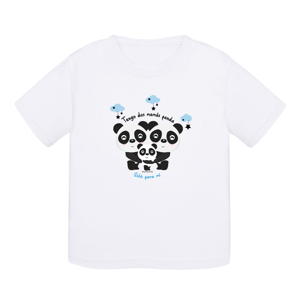 Camiseta bebé algodón - Dos mamás panda - Azul