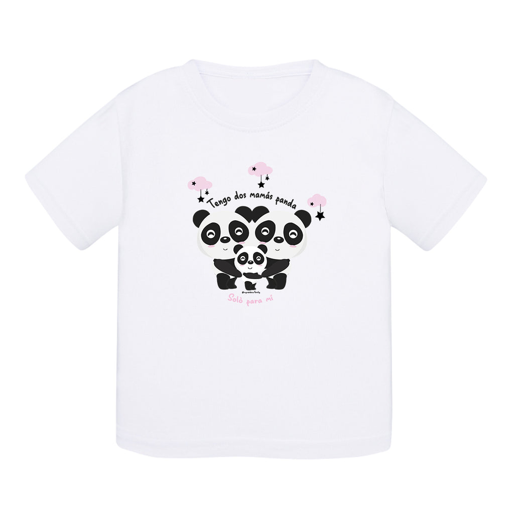 Camiseta bebé algodón - Dos mamás panda - Rosa