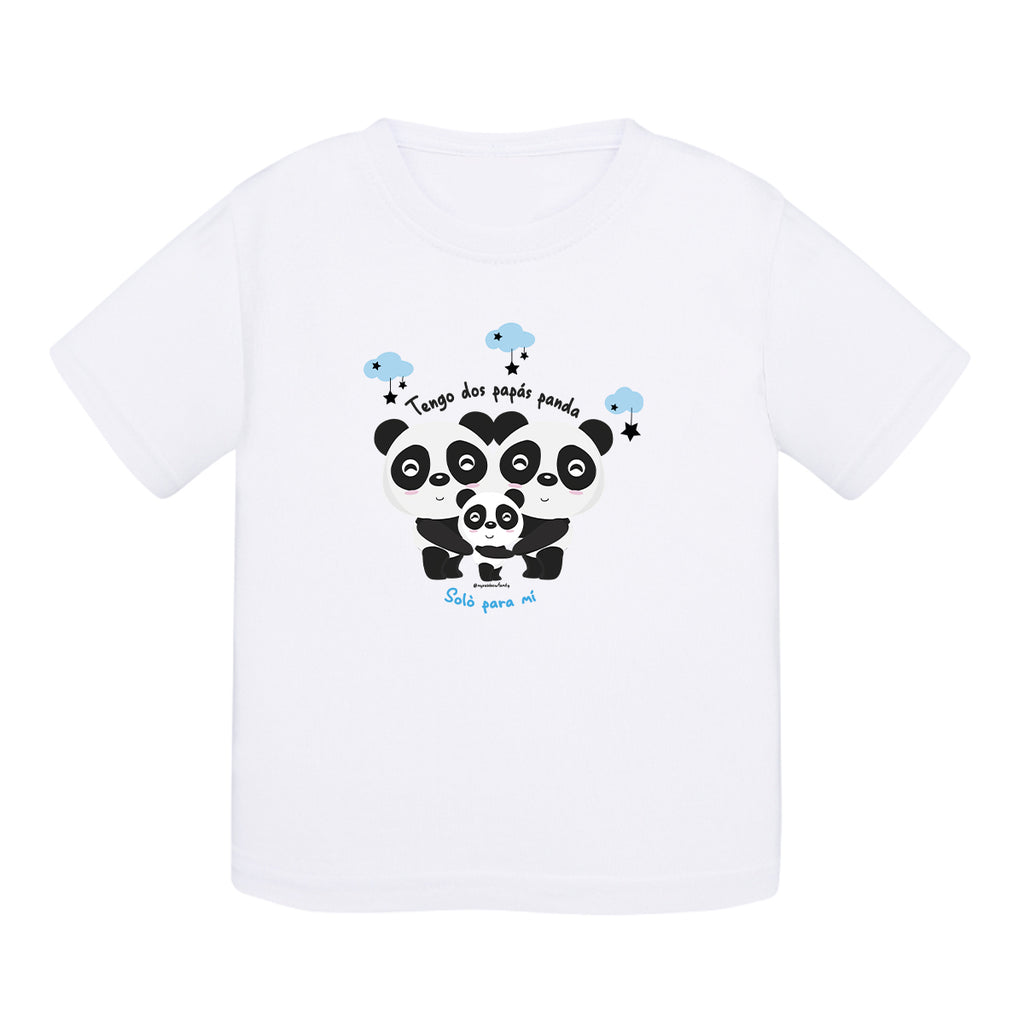 Camiseta bebé algodón - Dos papás panda - Azul