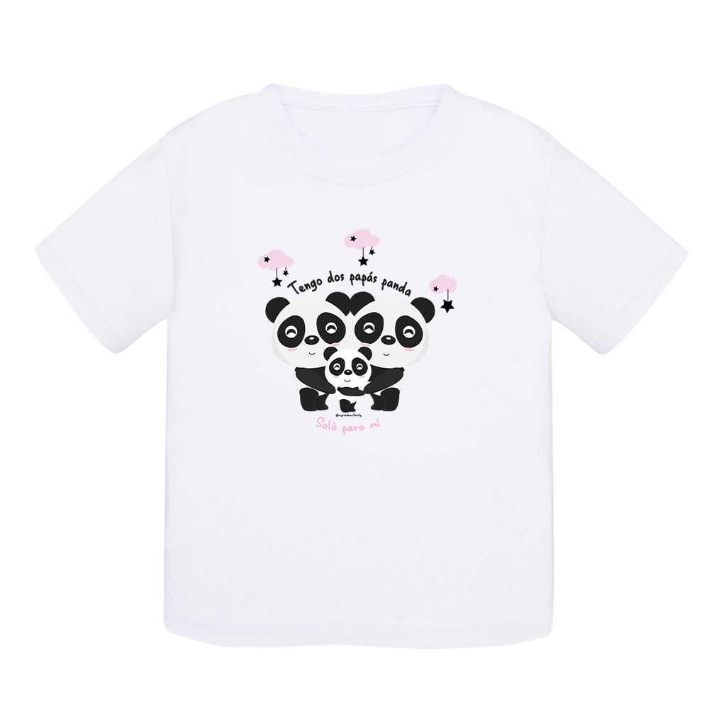 Camiseta bebé algodón - Dos papás panda - Rosa