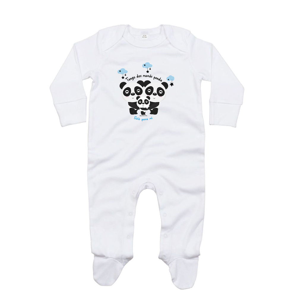 Pijama algodón orgánico - Dos mamás panda - Azul