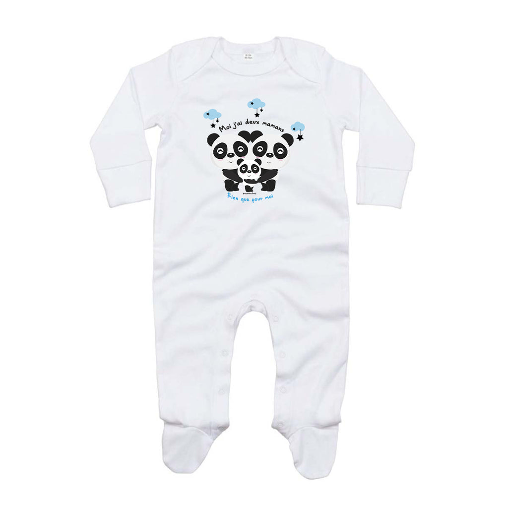 Pyjama coton bio - Deux mamans pandas - Bleu - My Rainbow Family - Boutique homoparentalité