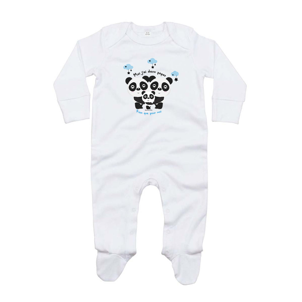 Pyjama coton bio - Deux papas pandas - Bleu - My Rainbow Family - Boutique homoparentalité