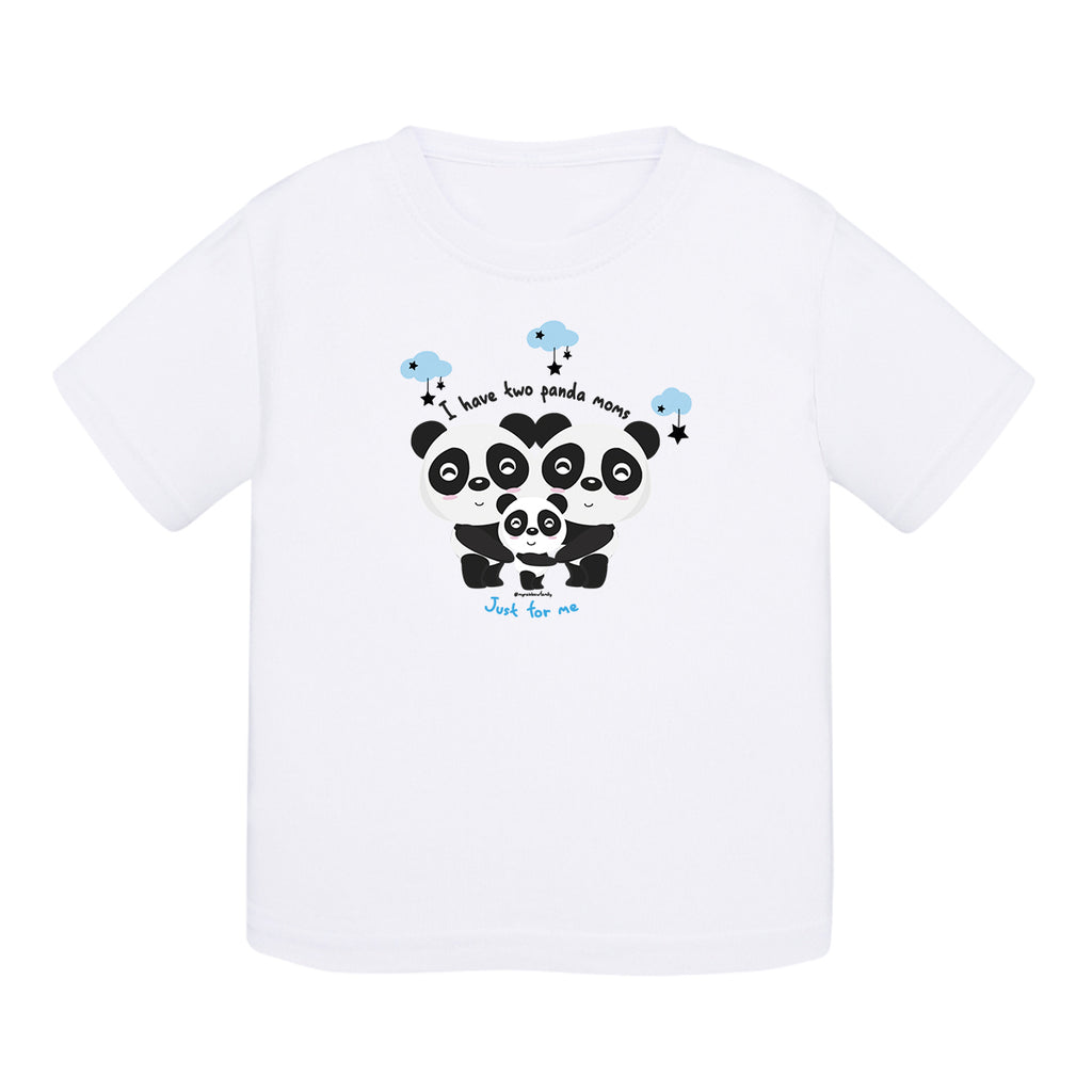 T-shirt baby cotton - Two mother pandas - Blue - My Rainbow Family - Boutique homoparentalité