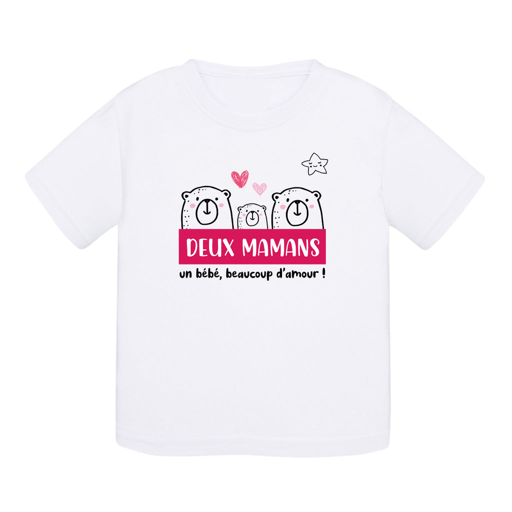 T-shirt bébé coton - Deux mamans, beaucoup d’amour - Rose - My Rainbow Family - Boutique homoparentalité