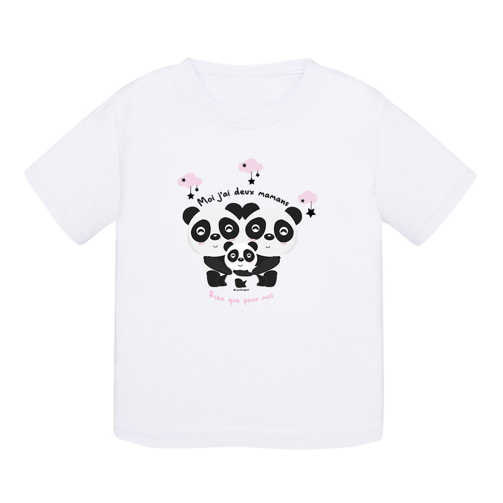 T-shirt bébé coton - Deux mamans pandas - Rose - My Rainbow Family - Boutique homoparentalité