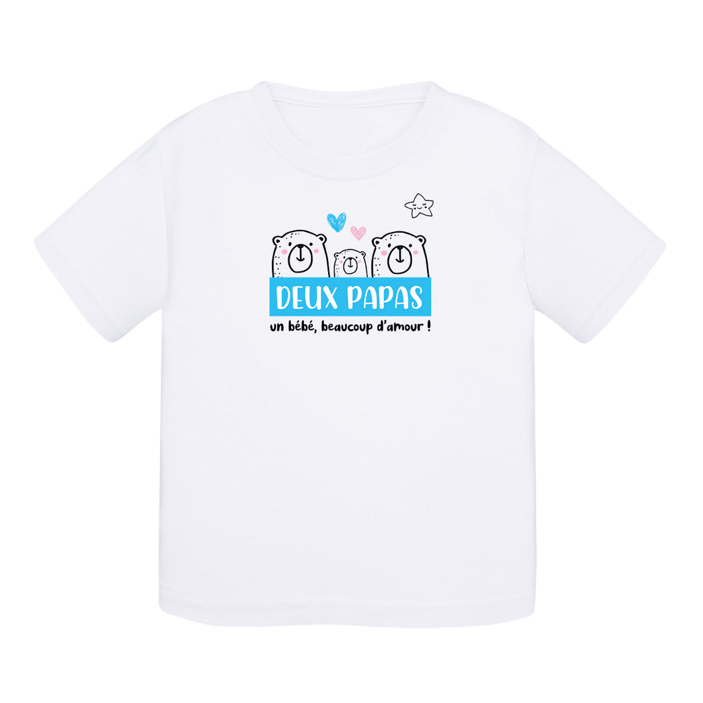 T-shirt bébé coton - Deux papas, beaucoup d’amour - Bleu - My Rainbow Family - Boutique homoparentalité