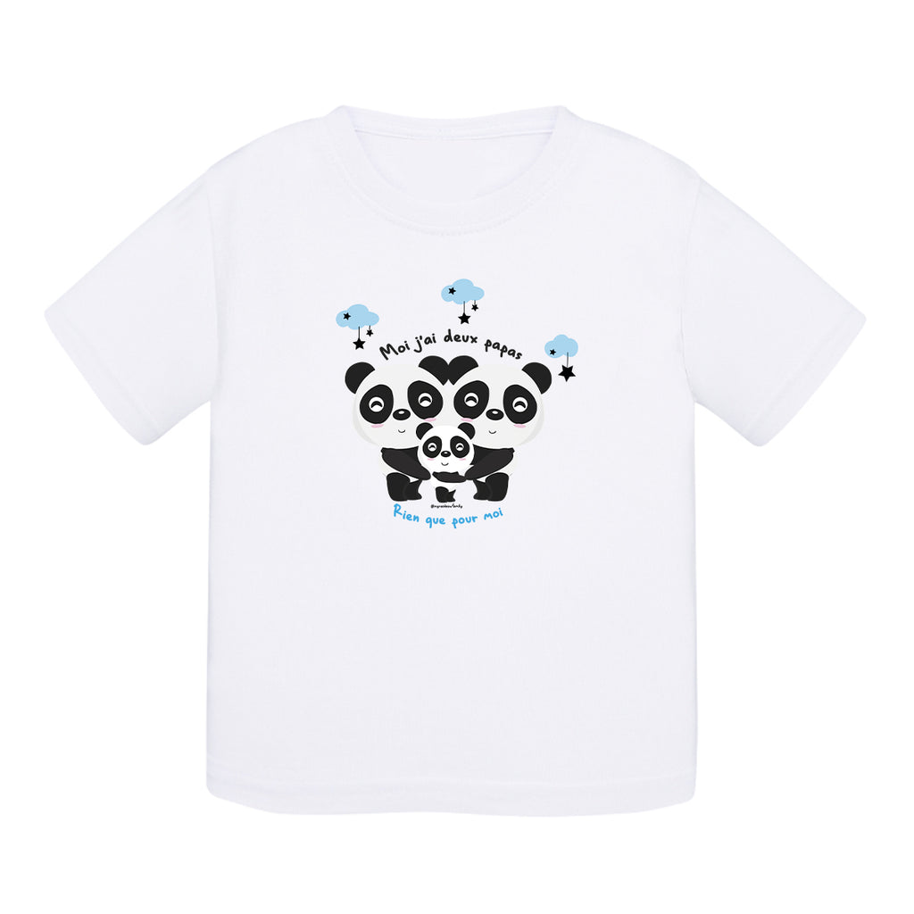 T-shirt bébé coton - Deux papas pandas - Bleu - My Rainbow Family - Boutique homoparentalité